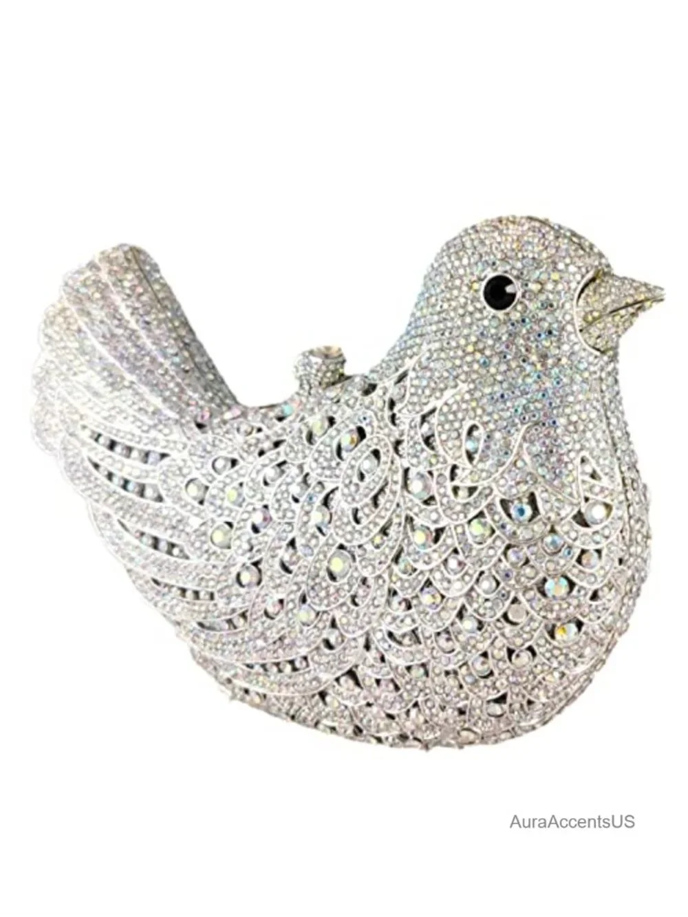 Handcrafted Crystal Bird Clutch Purse, Rhinestone Evening Bag with Chains